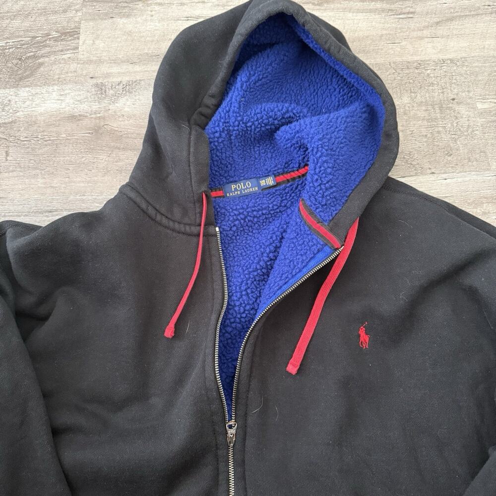 POLO Ralph Lauren Sherpa-Lined Full Zip Hoodie Men 5XB BIG Black Blue Sweatshirt